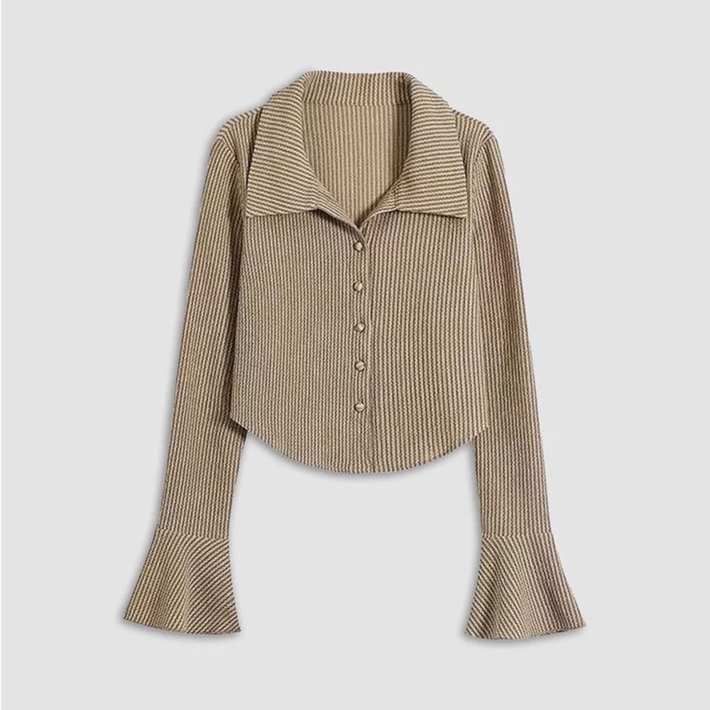 Tan Collared Button Up Knit Shirt